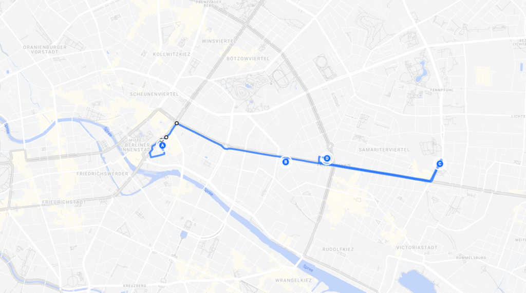 Fahrradtour: Mitte > Friedrichshain-Kreuzberg > Lichtenberg > Friedrichshain-Kreuzberg